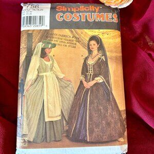 Simplicity Renaissance Medieval Costume Pattern 7756 Size U: Misses' 16,18,20 UC